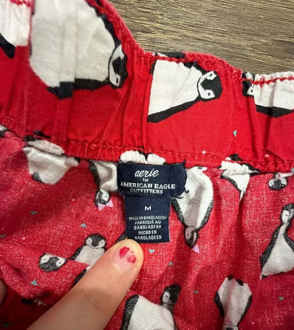 Aerie Women's Red Penguin Print Pajama Sleep Shorts